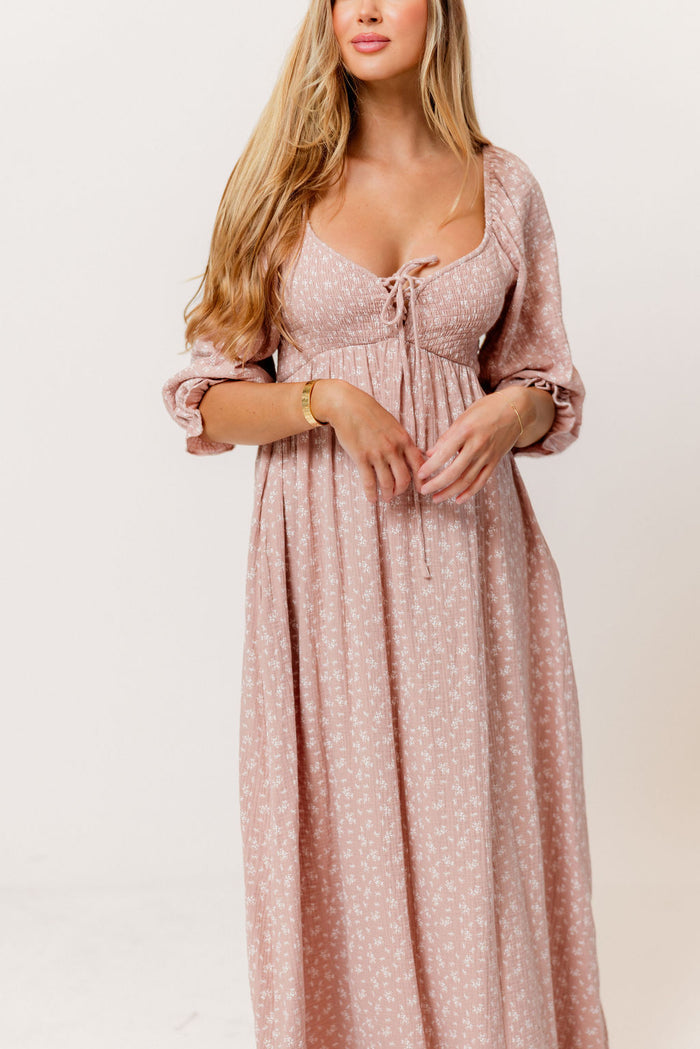 Cecilia 100% Cotton Smocked Maxi Dress in Rose Foliage - Bump Friendly