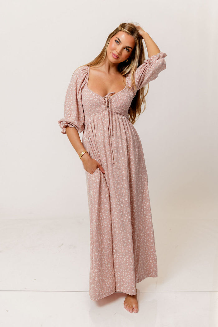 Cecilia 100% Cotton Smocked Maxi Dress in Rose Foliage - Bump Friendly