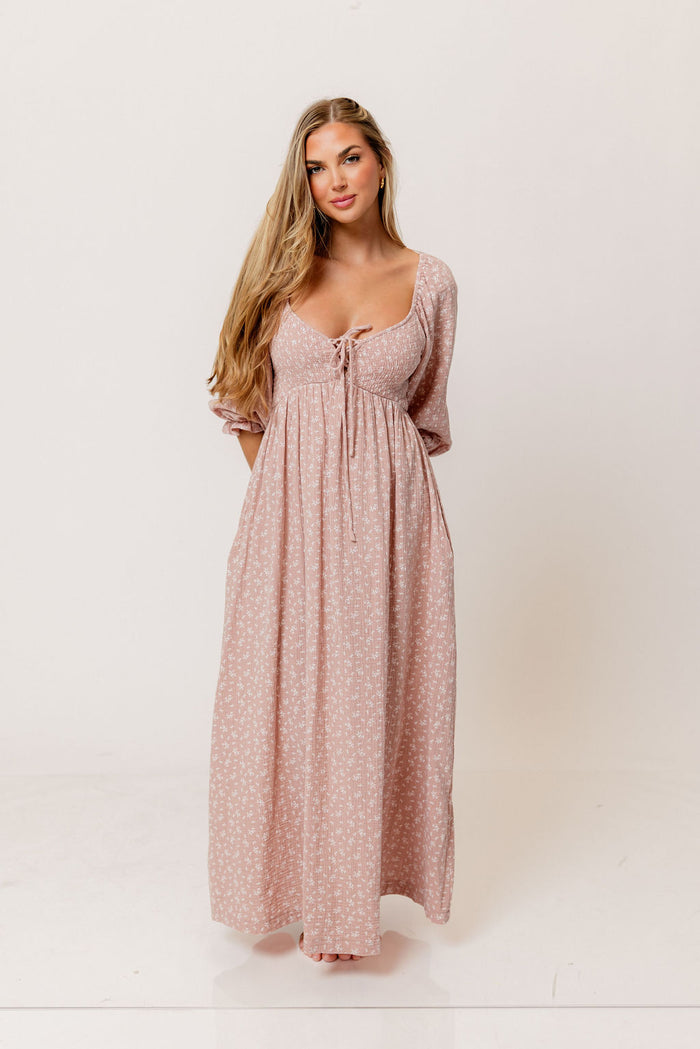 Cecilia 100% Cotton Smocked Maxi Dress in Rose Foliage - Bump Friendly