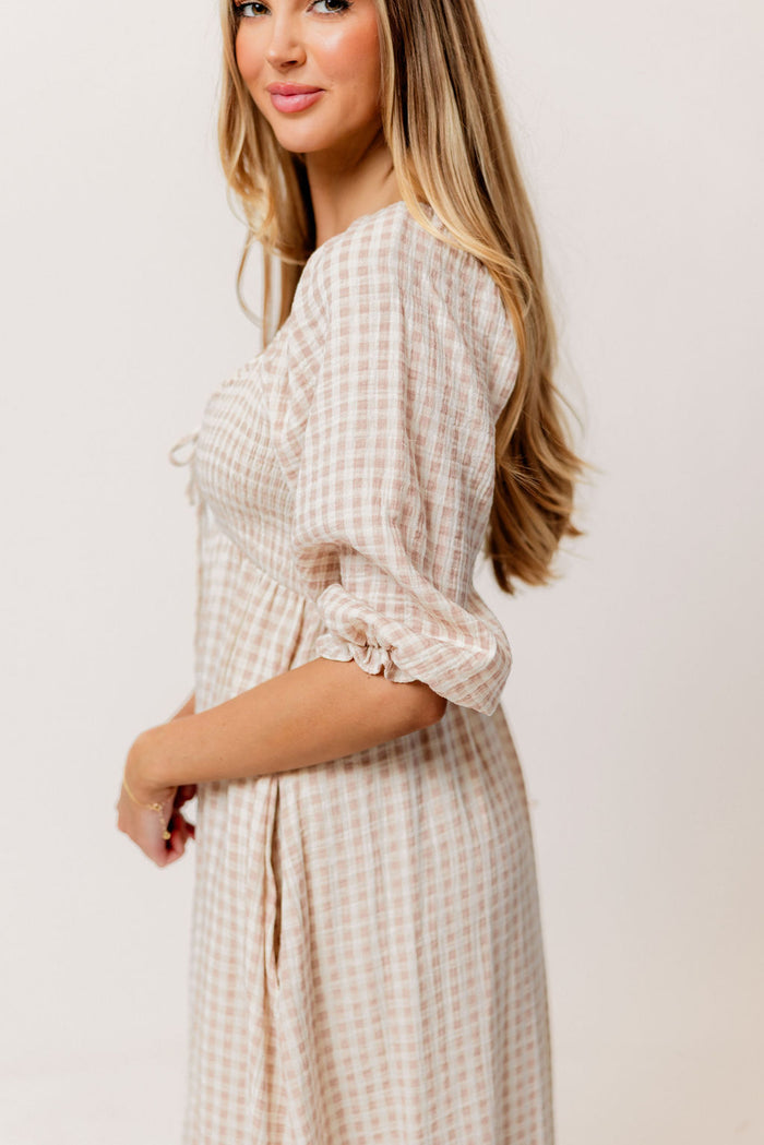 Cecilia 100% Cotton Smocked Maxi Dress in Rose Plaid (Lined) - Bump Friendly
