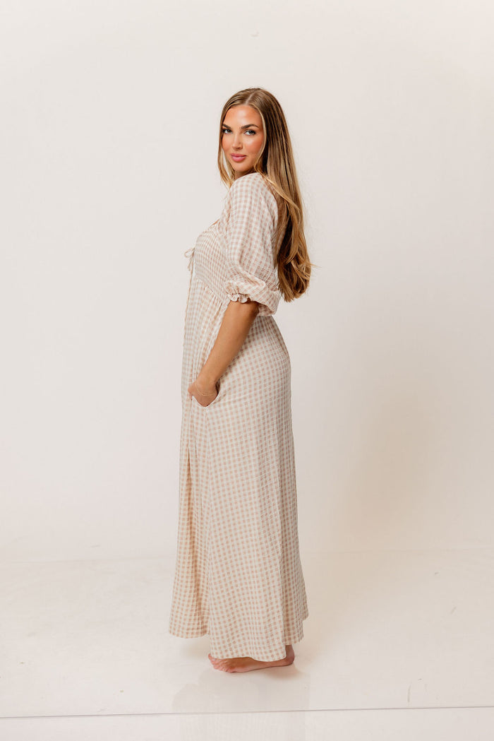 Cecilia 100% Cotton Smocked Maxi Dress in Rose Plaid (Lined) - Bump Friendly