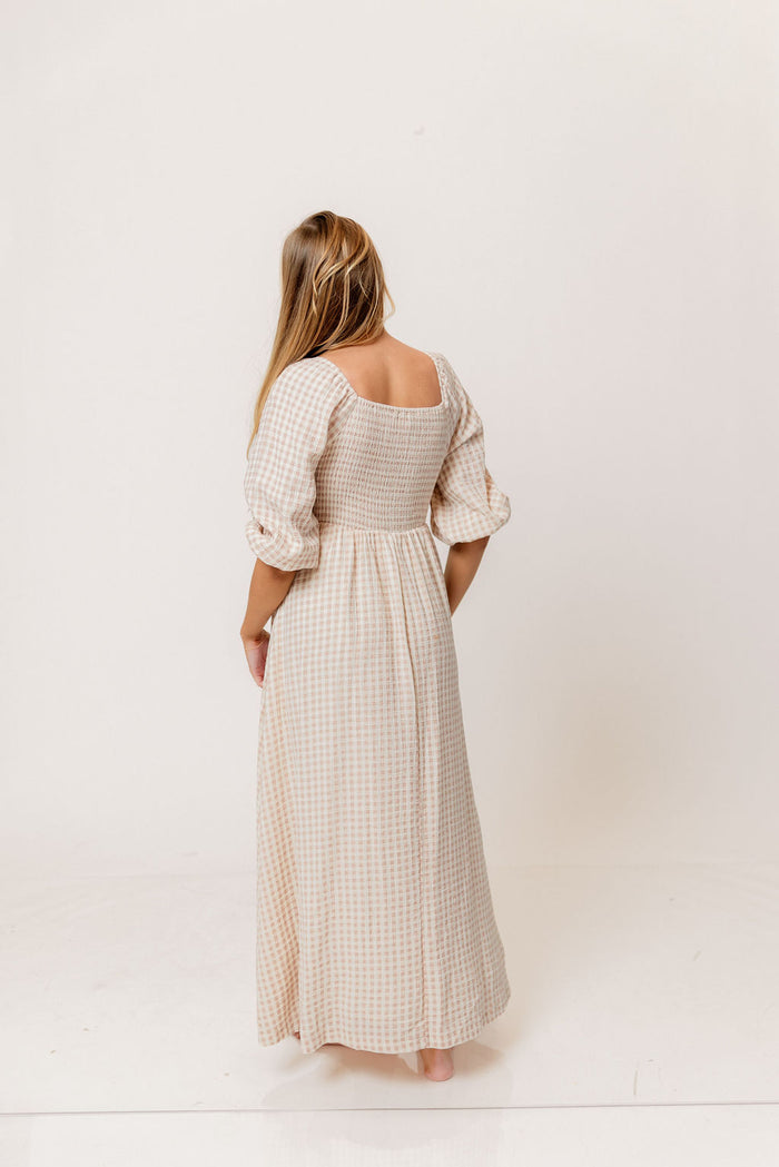Cecilia 100% Cotton Smocked Maxi Dress in Rose Plaid (Lined) - Bump Friendly