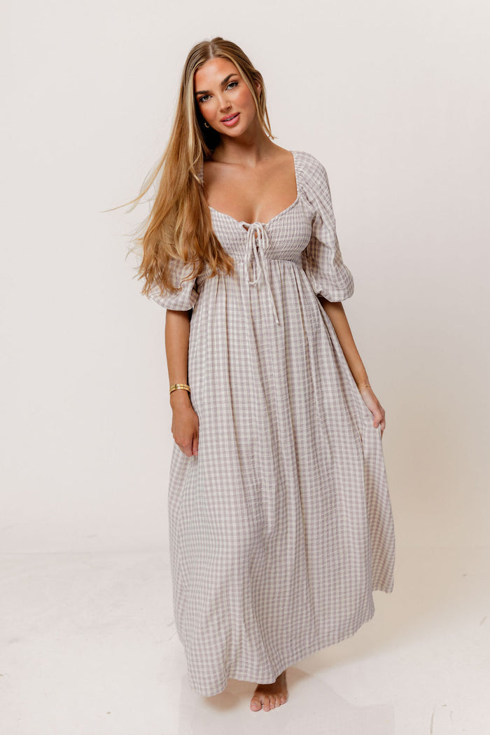 Cecilia 100% Cotton Smocked Maxi Dress in Wisteria Plaid (Lined) - Bump Friendly