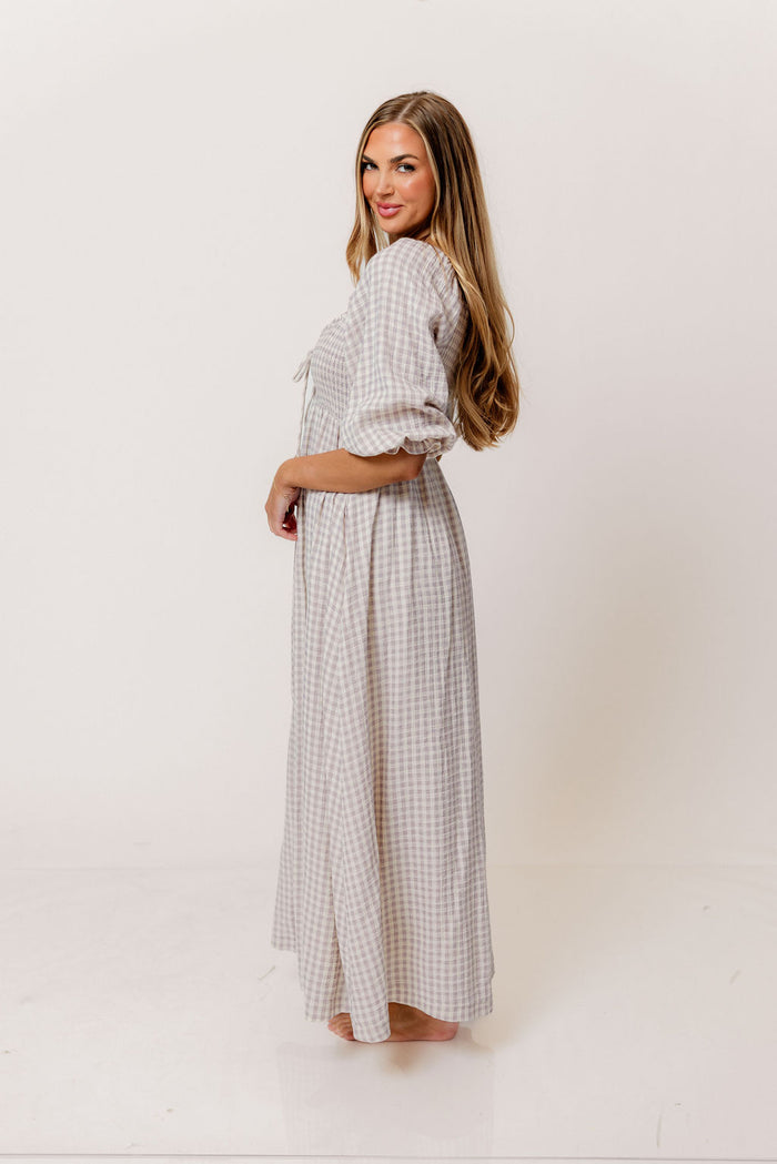 Cecilia 100% Cotton Smocked Maxi Dress in Wisteria Plaid (Lined) - Bump Friendly