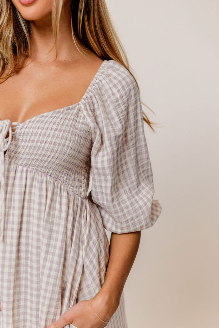Cecilia 100% Cotton Smocked Maxi Dress in Wisteria Plaid (Lined) - Bump Friendly
