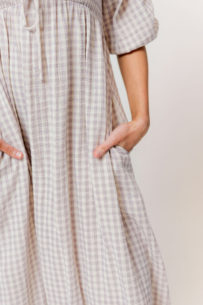 Cecilia 100% Cotton Smocked Maxi Dress in Wisteria Plaid (Lined) - Bump Friendly