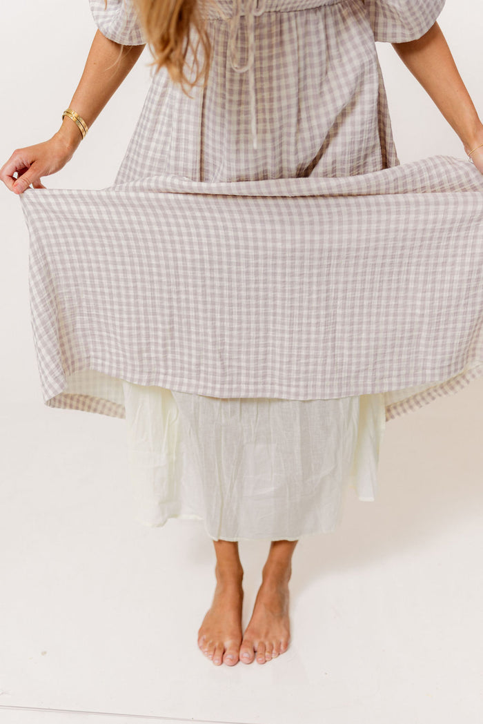 Cecilia 100% Cotton Smocked Maxi Dress in Wisteria Plaid (Lined) - Bump Friendly