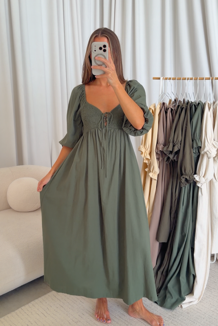 Cecilia Maxi Dress in Forest Green - Bump Friendly