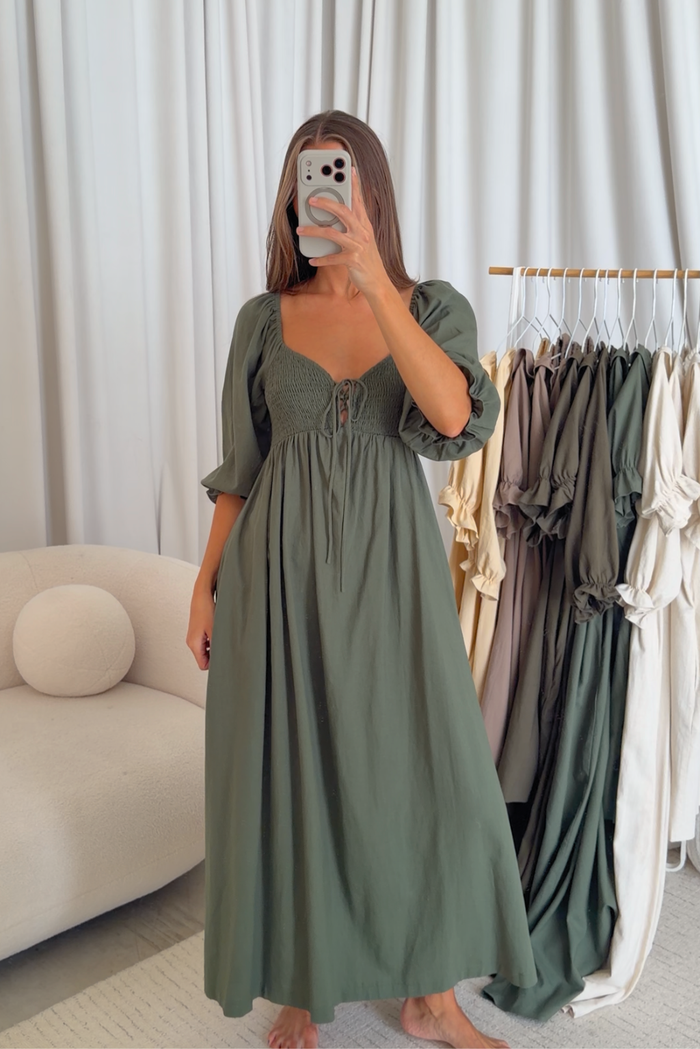 Cecilia Maxi Dress in Forest Green - Bump Friendly