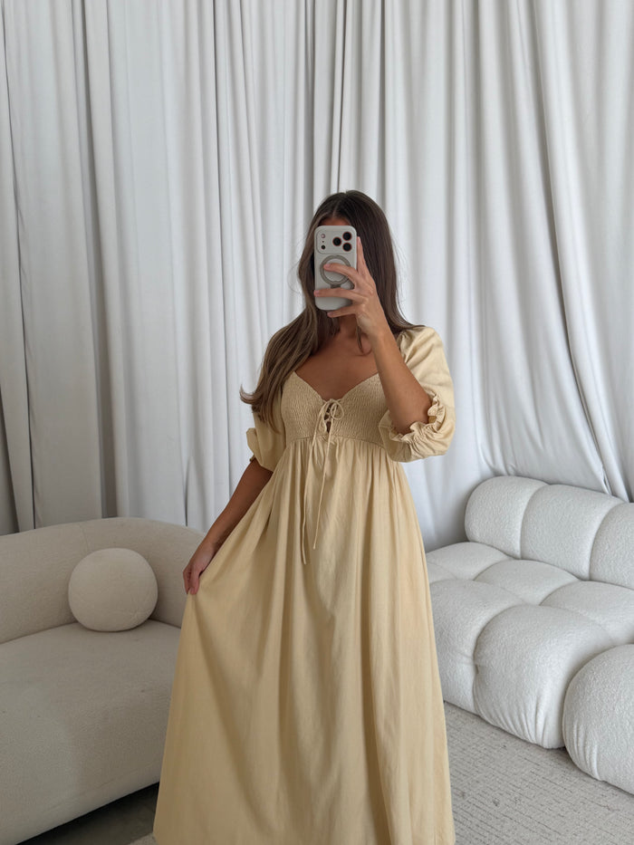 Cecilia Maxi Dress in Muted Gold - Bump Friendly