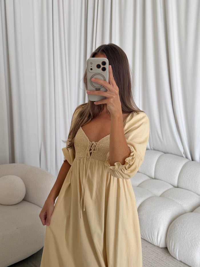 Cecilia Maxi Dress in Muted Gold - Bump Friendly