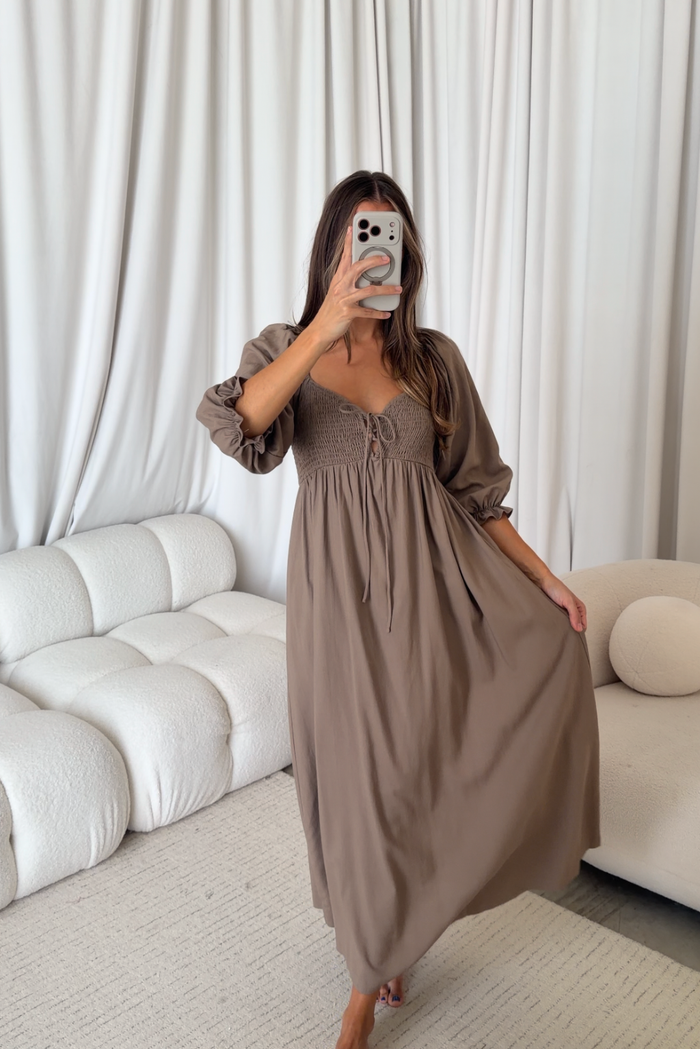 Cecilia Maxi Dress in Taupe - Bump Friendly