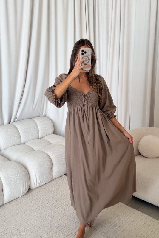 Cecilia Maxi Dress in Taupe - Bump Friendly