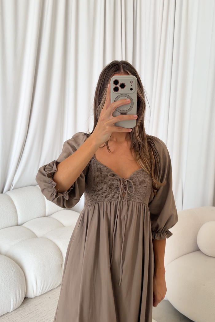 Cecilia Maxi Dress in Taupe - Bump Friendly