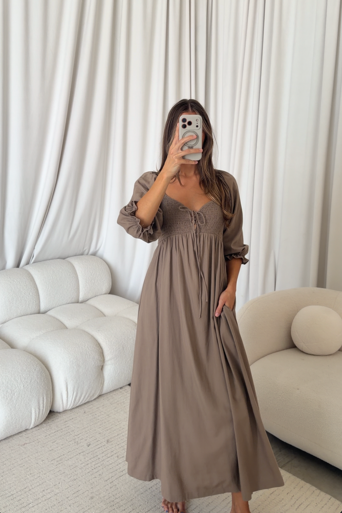 Cecilia Maxi Dress in Taupe - Bump Friendly