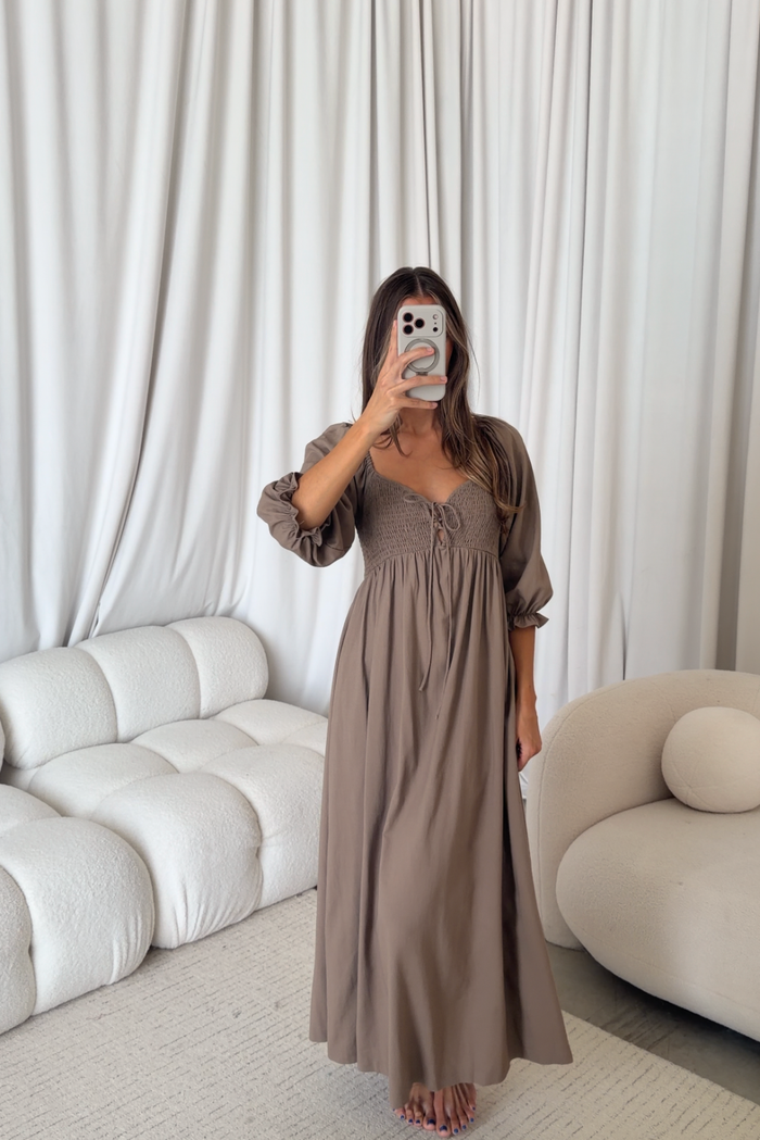 Cecilia Maxi Dress in Taupe - Bump Friendly