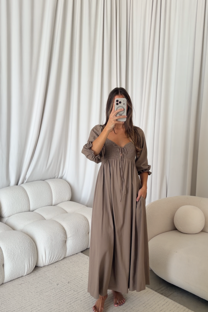 Cecilia Maxi Dress in Taupe - Bump Friendly