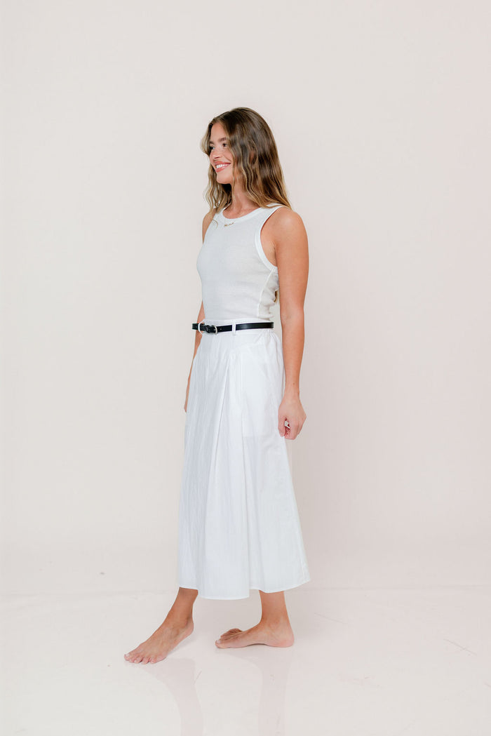 Central Park Midi Skirt with Belt in White *Final Sale*