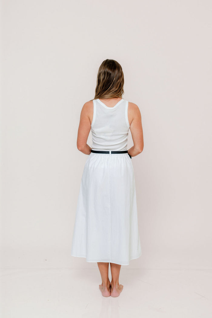 Central Park Midi Skirt with Belt in White *Final Sale*