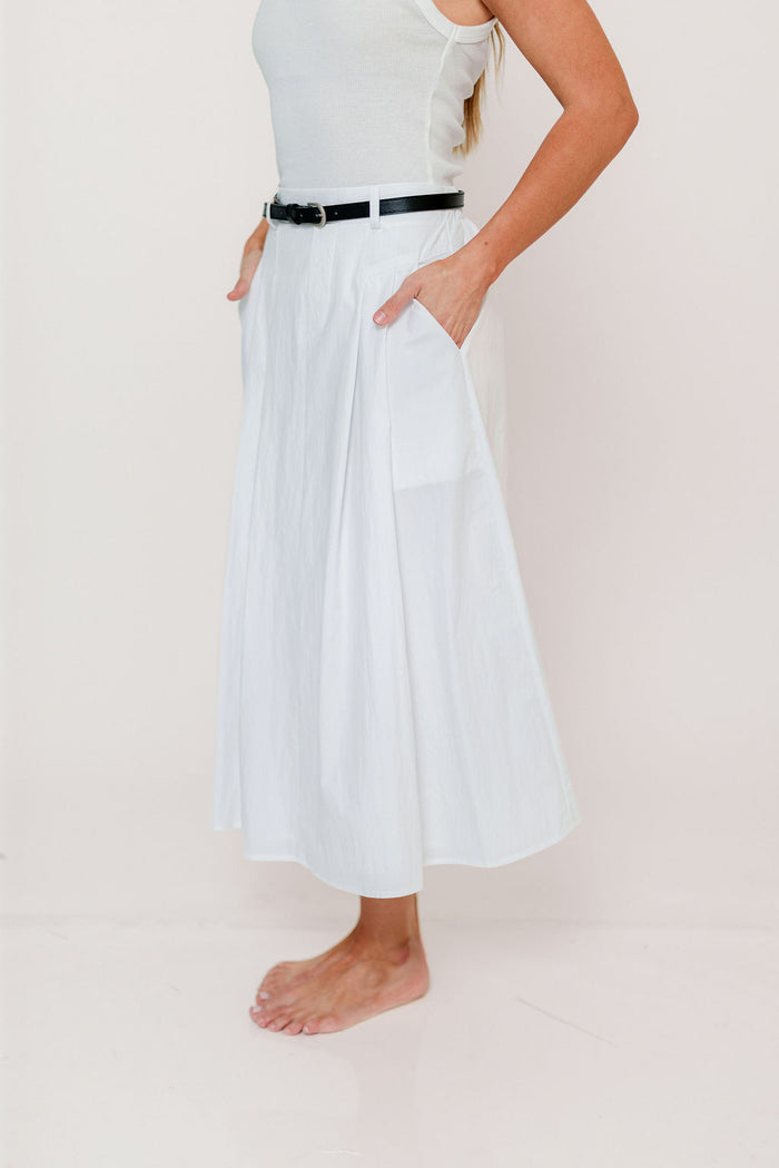 Central Park Midi Skirt with Belt in White *Final Sale*