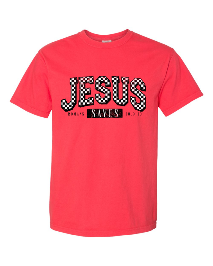 Checkered Jesus Saves Graphic Tee