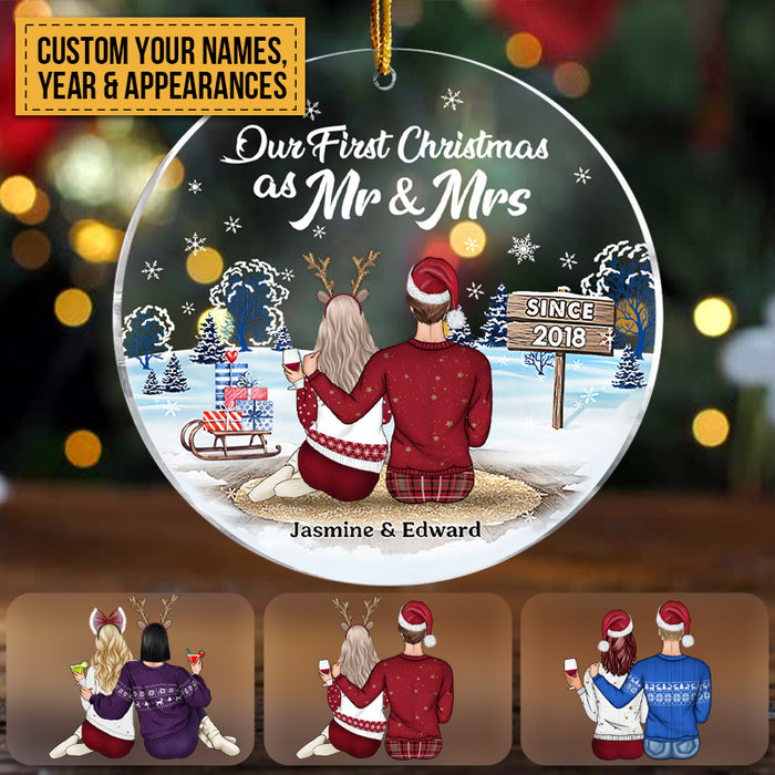Christmas Family Couple I'm Yours No Refunds - Personalized Custom Circle Acrylic Ornament