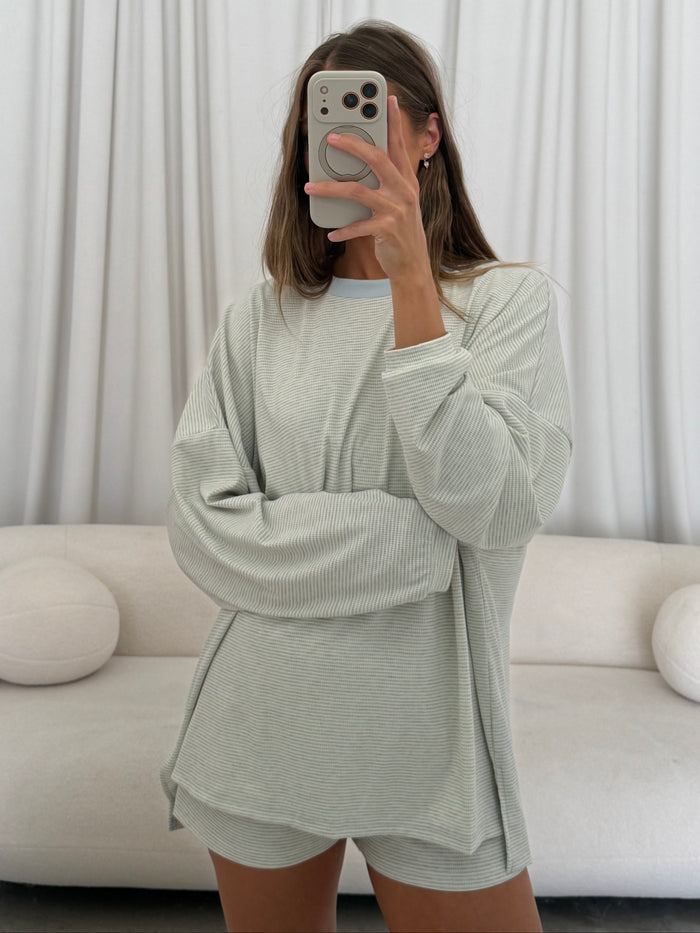 Cindy Striped Ribbed Top in Baby Blue
