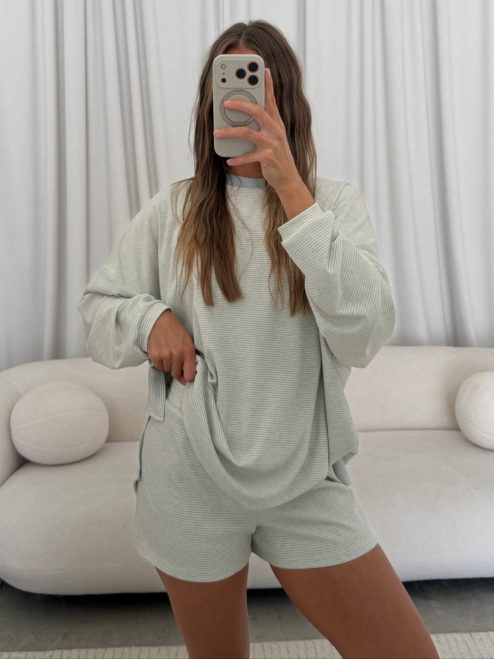 Cindy Striped Ribbed Top in Baby Blue