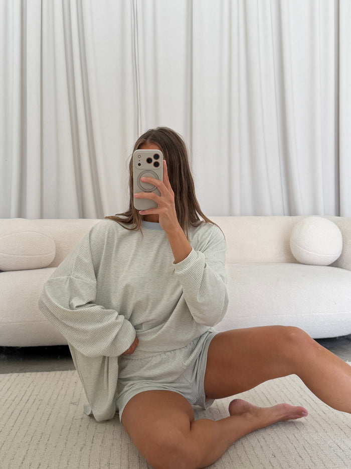 Cindy Striped Ribbed Top in Baby Blue