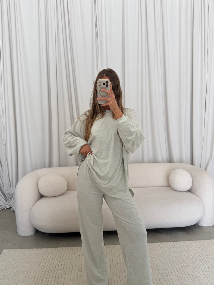 Cindy Striped Ribbed Top in Baby Blue