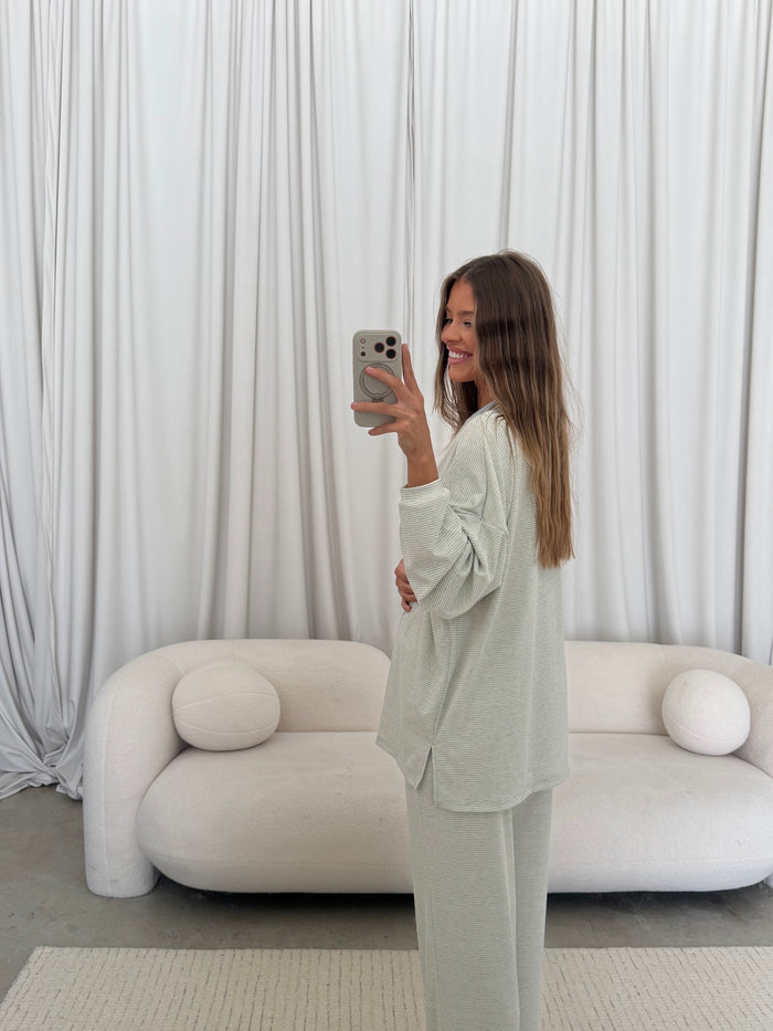 Cindy Striped Ribbed Top in Baby Blue