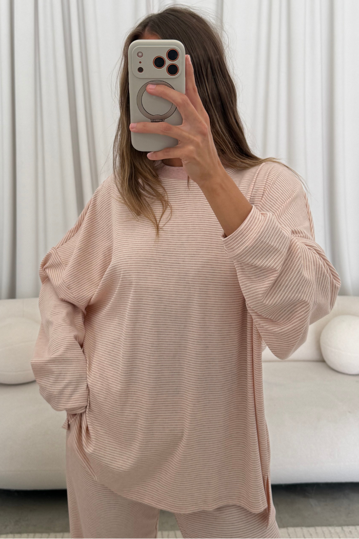 Cindy Striped Ribbed Top in Baby Pink