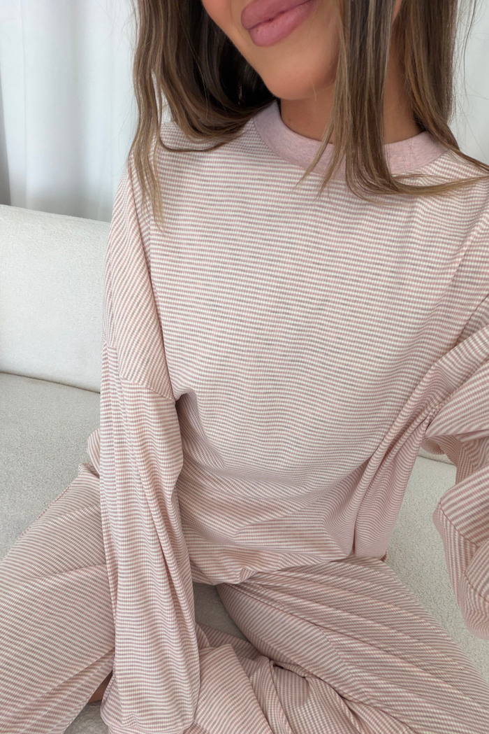Cindy Striped Ribbed Top in Baby Pink