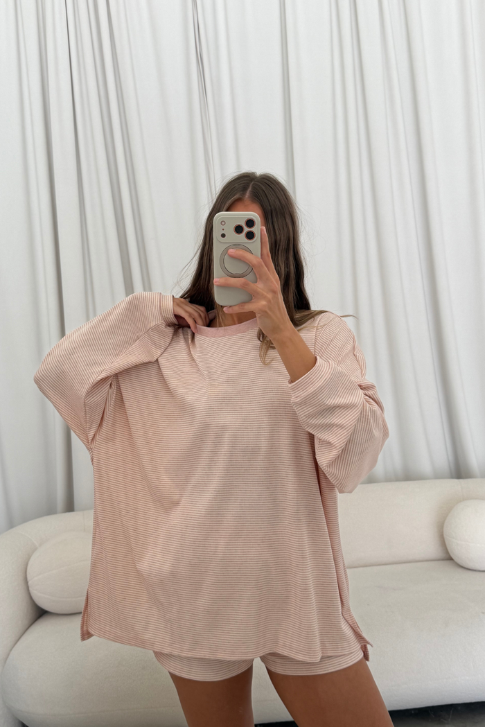 Cindy Striped Ribbed Top in Baby Pink
