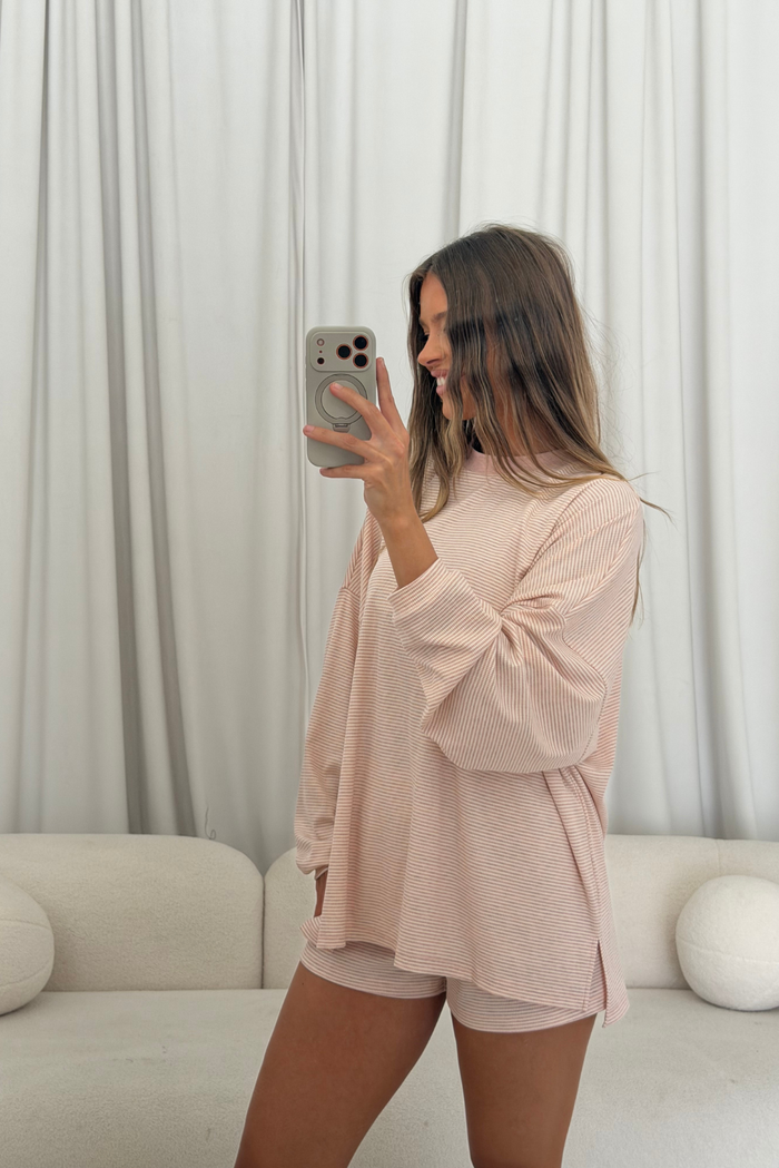 Cindy Striped Ribbed Top in Baby Pink