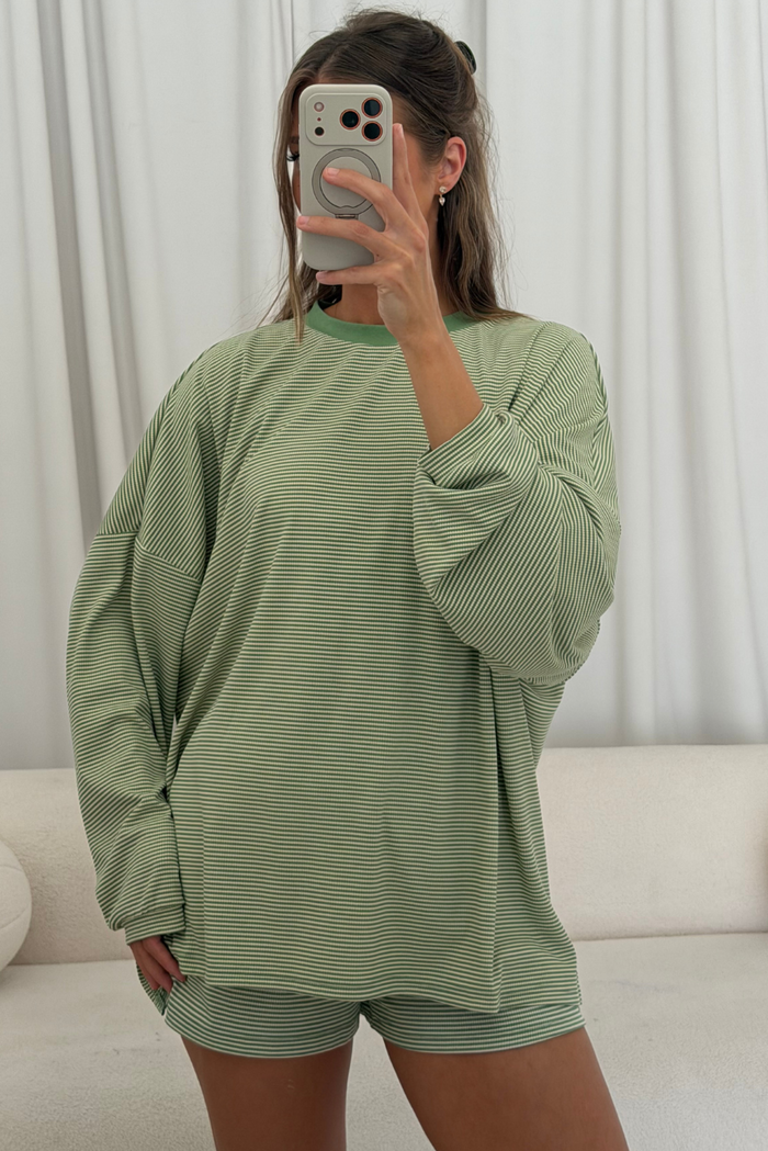 Cindy Striped Ribbed Top in Green
