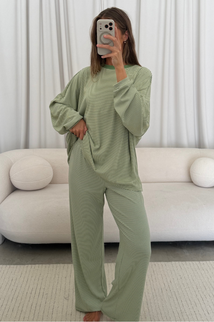 Cindy Striped Ribbed Top in Green