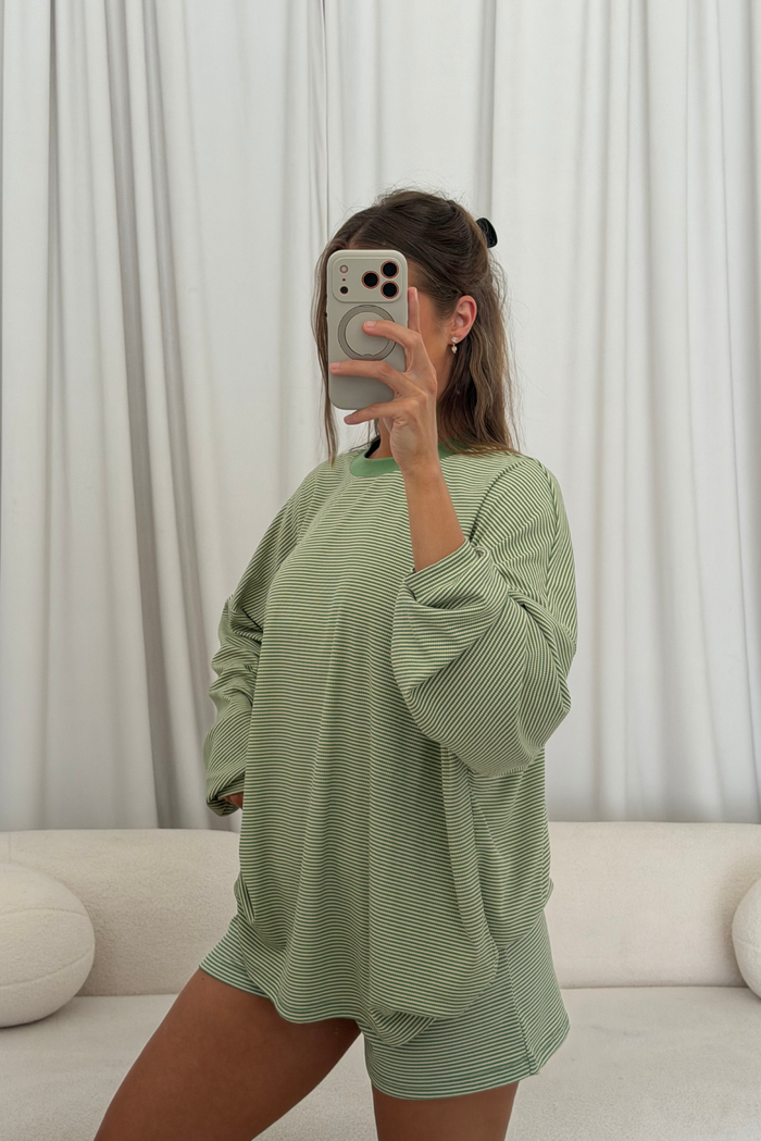 Cindy Striped Ribbed Top in Green