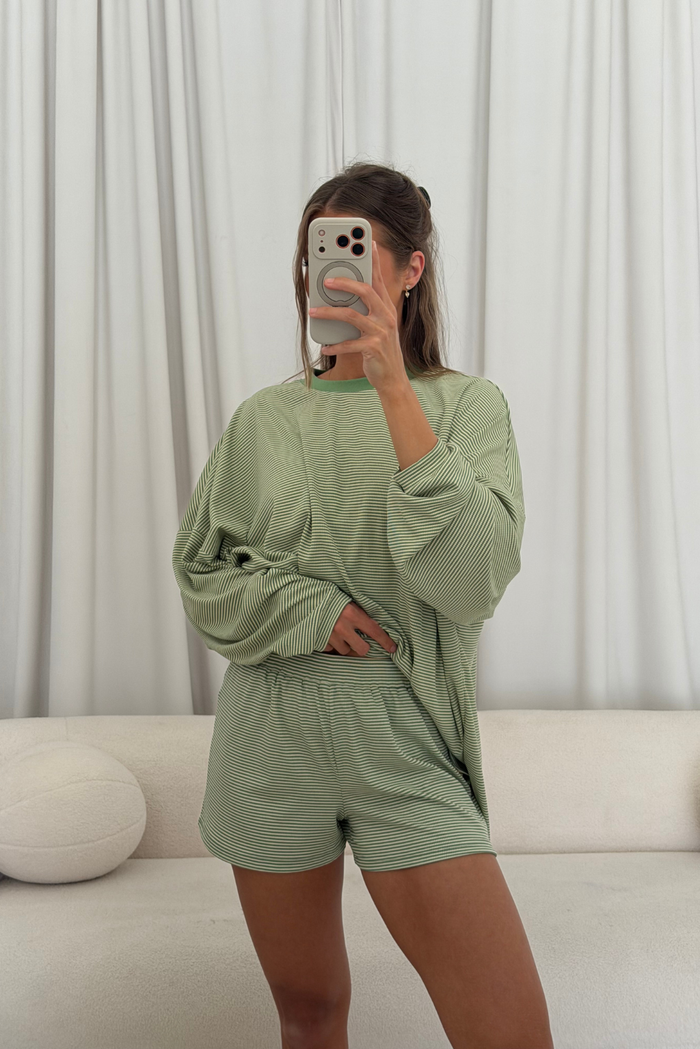 Cindy Striped Ribbed Top in Green