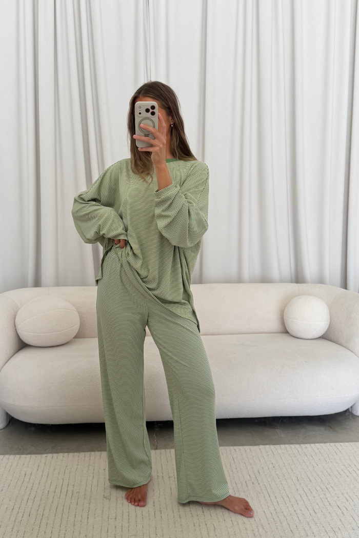 Cindy Striped Ribbed Top in Green