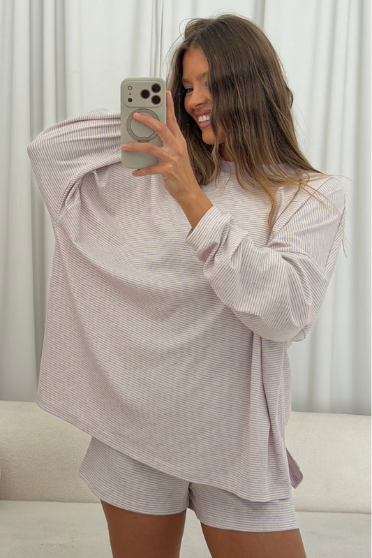 Cindy Striped Ribbed Top in Lavender