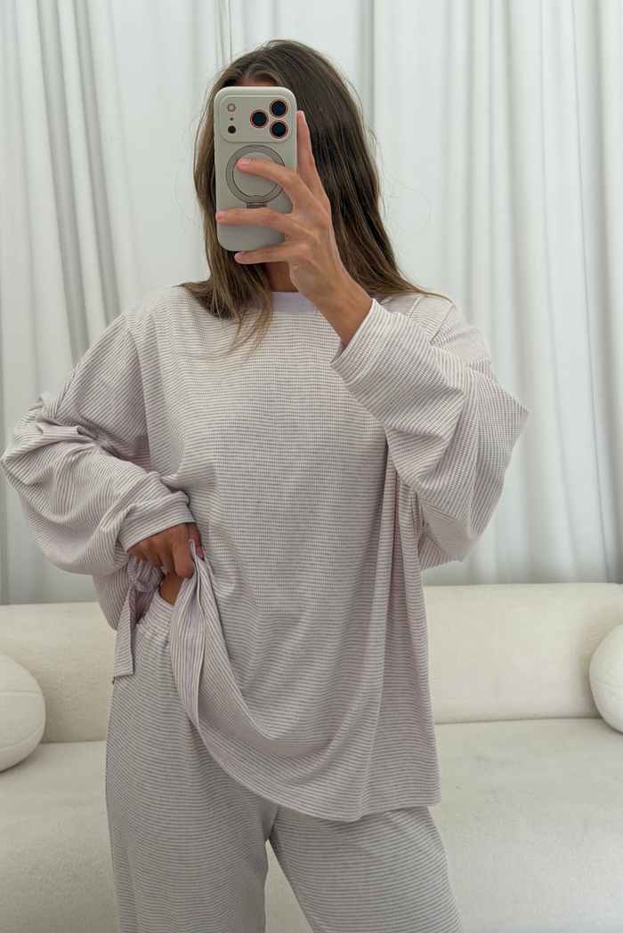 Cindy Striped Ribbed Top in Lavender