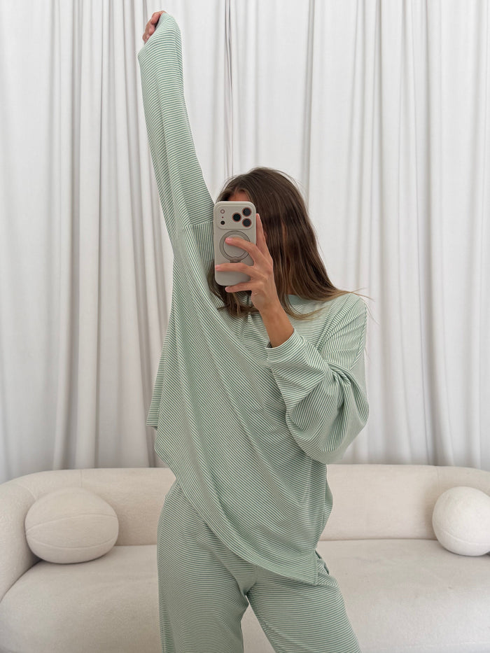 Cindy Striped Ribbed Top in Mint