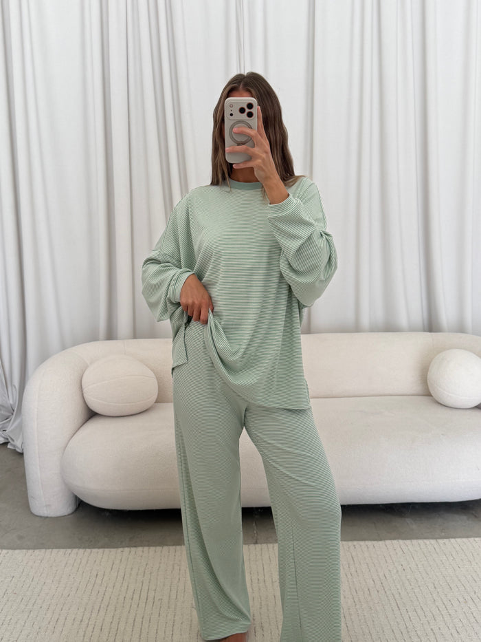 Cindy Striped Ribbed Top in Mint