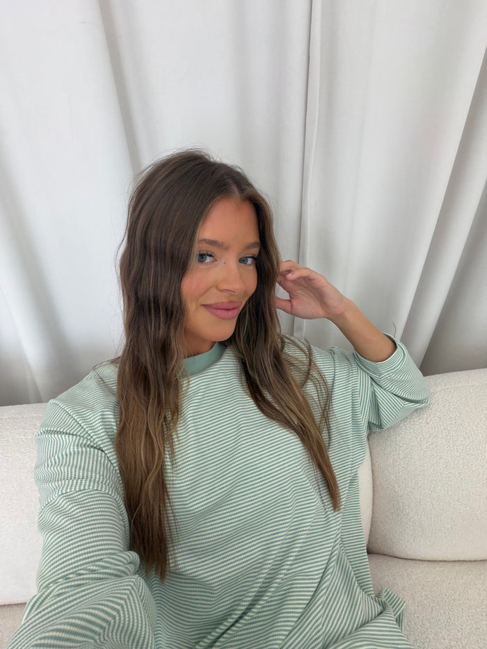 Cindy Striped Ribbed Top in Mint