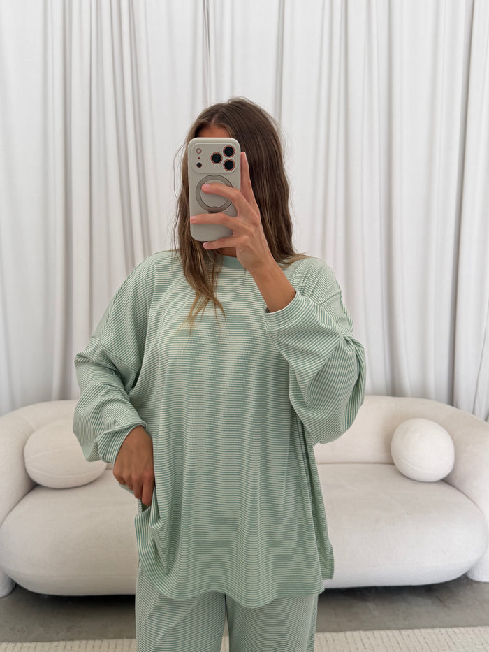 Cindy Striped Ribbed Top in Mint