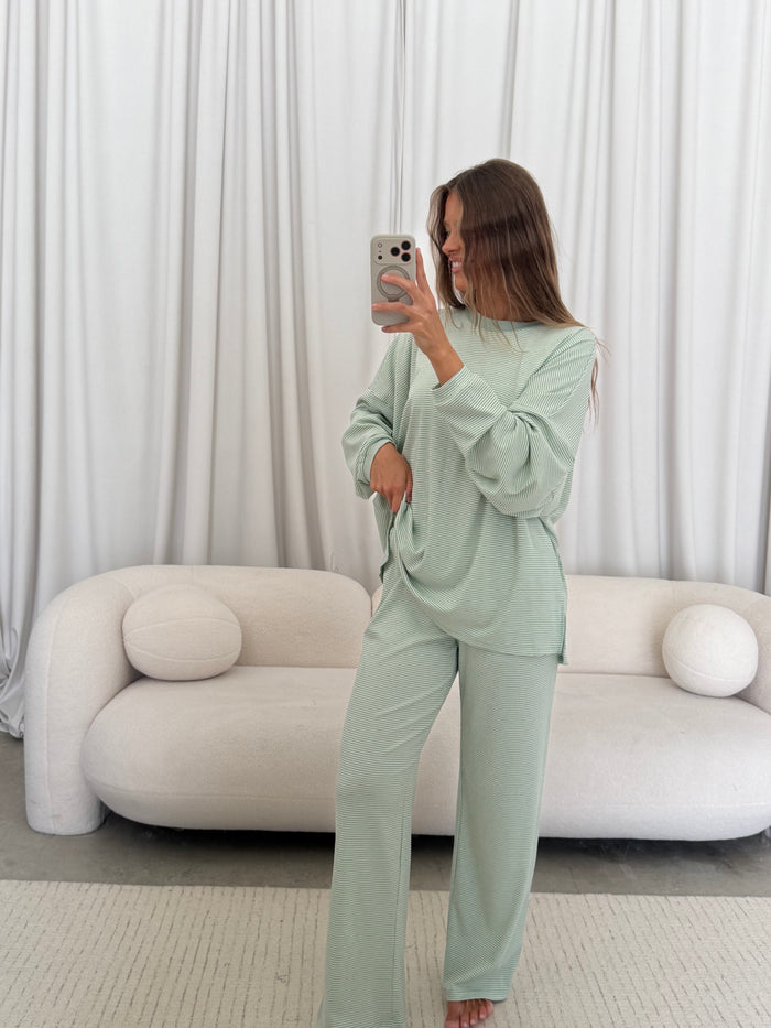 Cindy Striped Ribbed Top in Mint