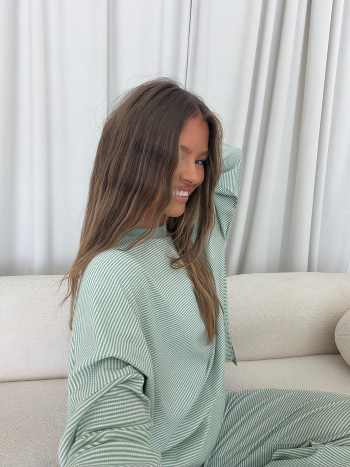 Cindy Striped Ribbed Top in Mint