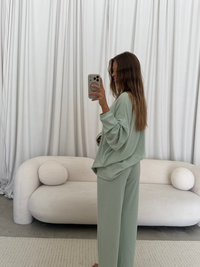 Cindy Striped Ribbed Top in Mint