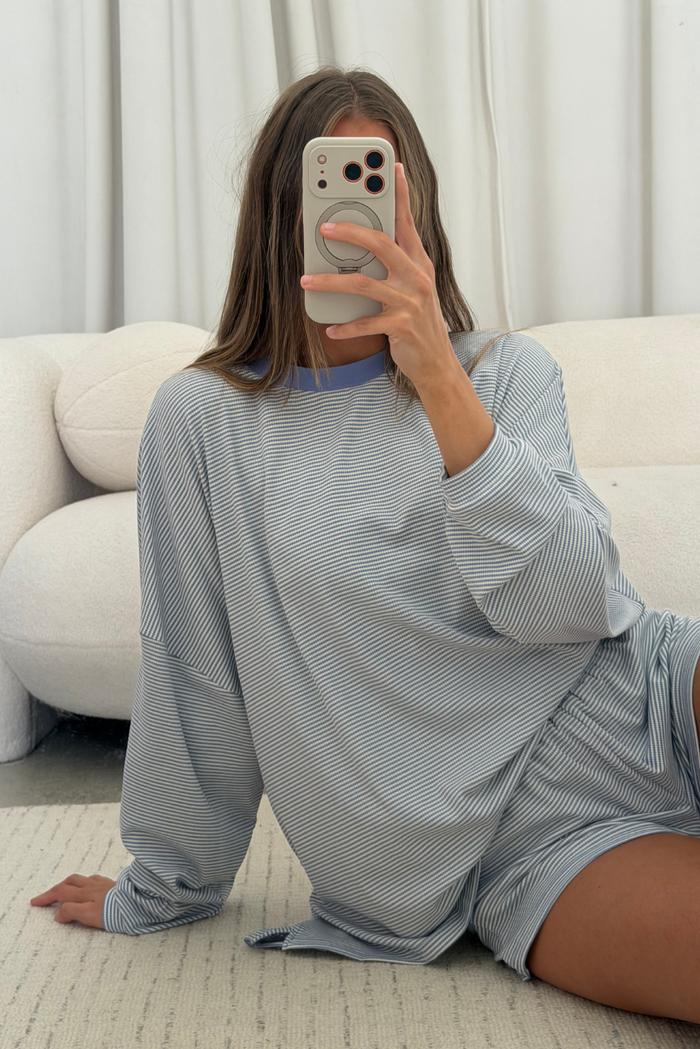Cindy Striped Ribbed Top in Periwinkle